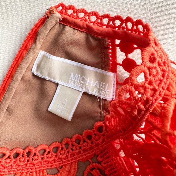 Michael by Michael Kors Lace Dress with Bell Sleeves in Orange, size 2 - Picture 9 of 11